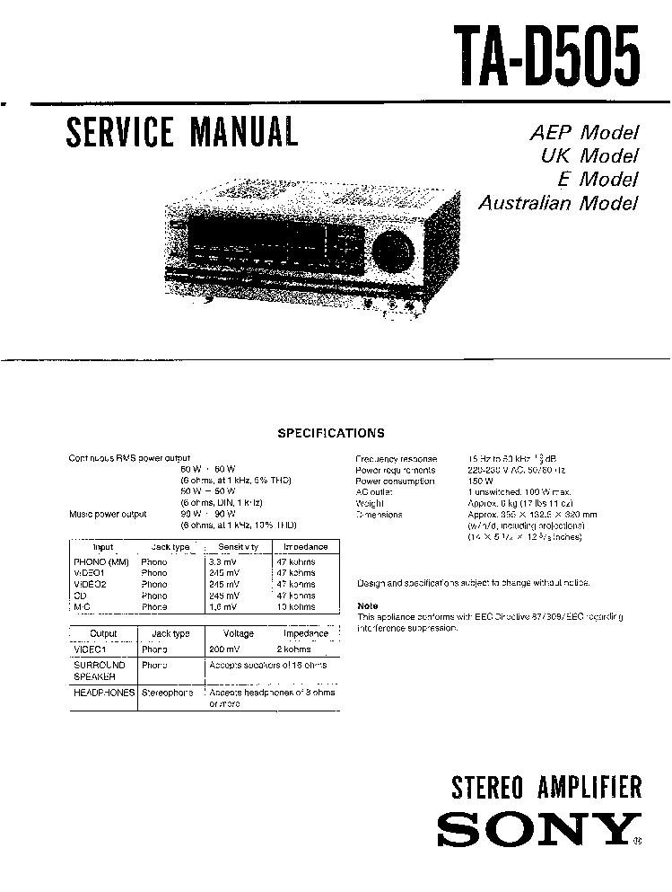 SONY TA-D505 service manual (1st page)