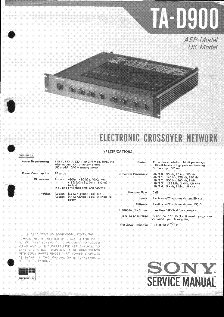 SONY TA-D900 ELECTRONIC CROSSOVER NETWORK service manual (1st page)