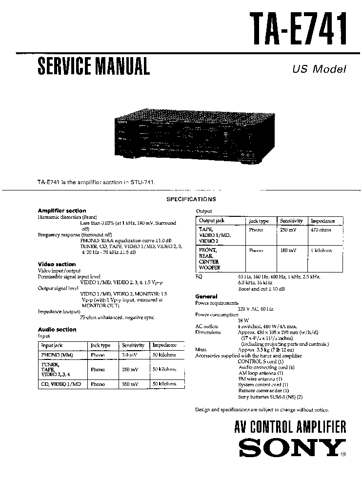 SONY TA-E741 service manual (1st page)