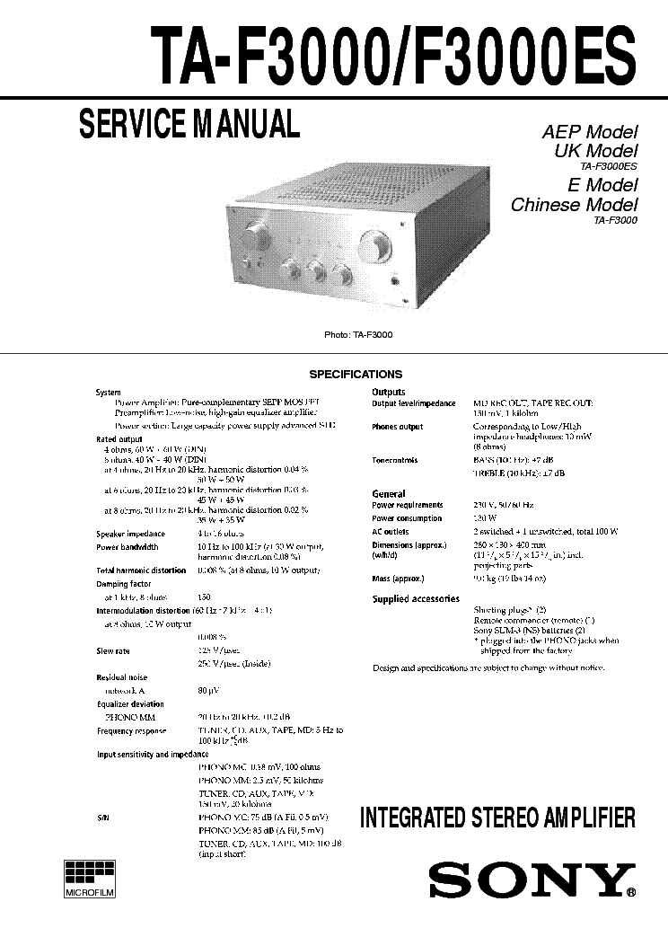 SONY TA-F3000ES Service Manual download, schematics, eeprom