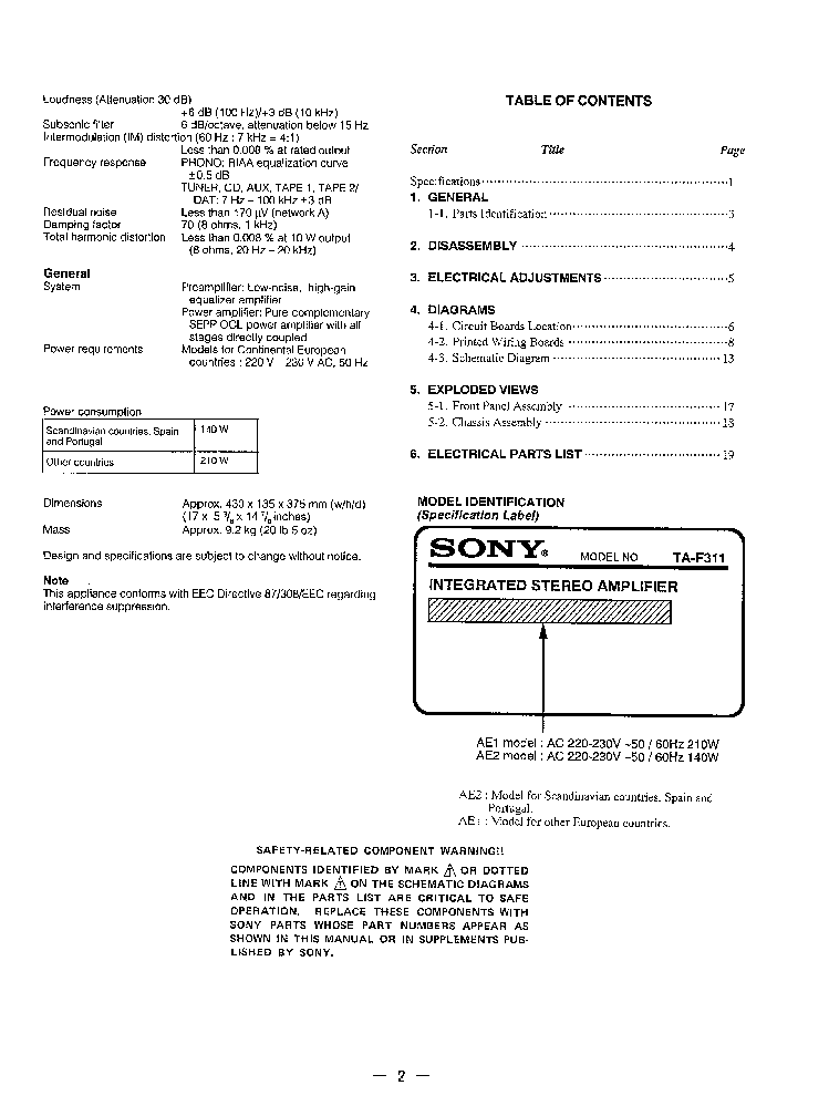 SONY TA-F311 SM service manual (2nd page)