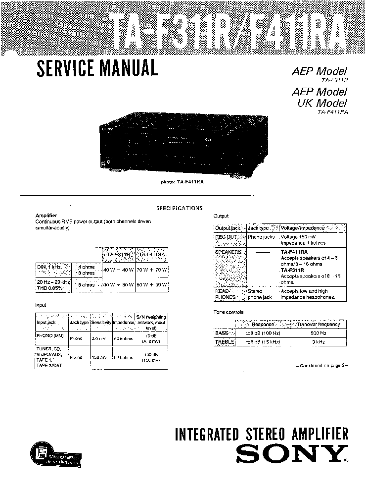 SONY TA-F311R F411RA SM service manual (1st page)