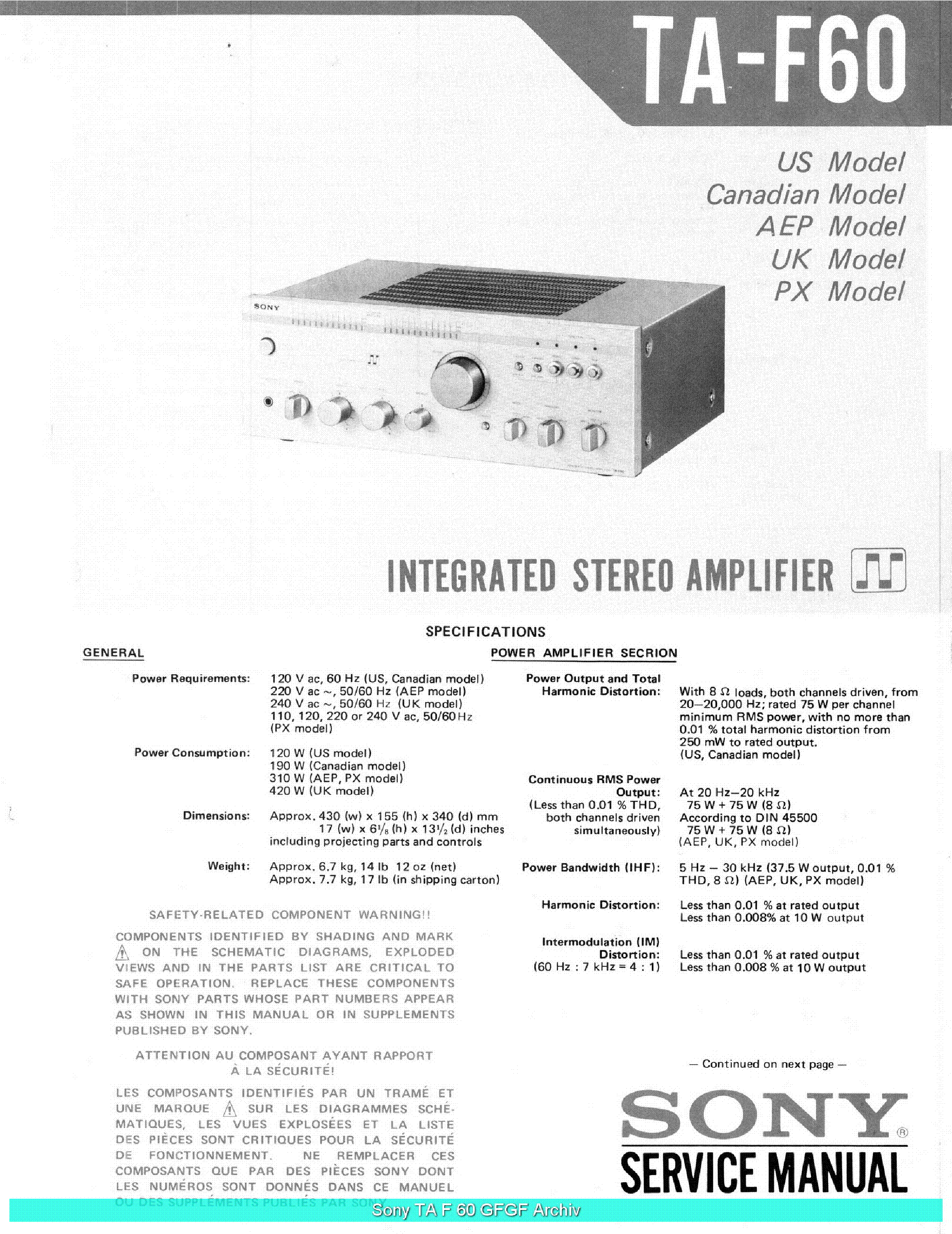 SONY TA-F60 SCH service manual (1st page)