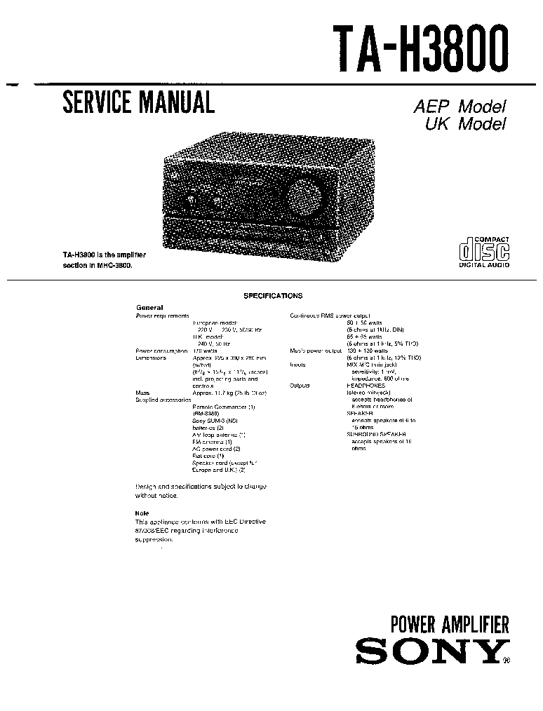 SONY TA-H3800 SM service manual (1st page)