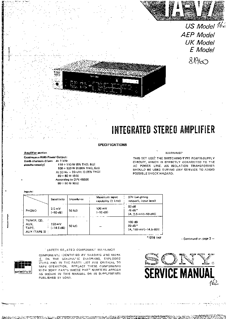 SONY TA-V7 service manual (1st page)