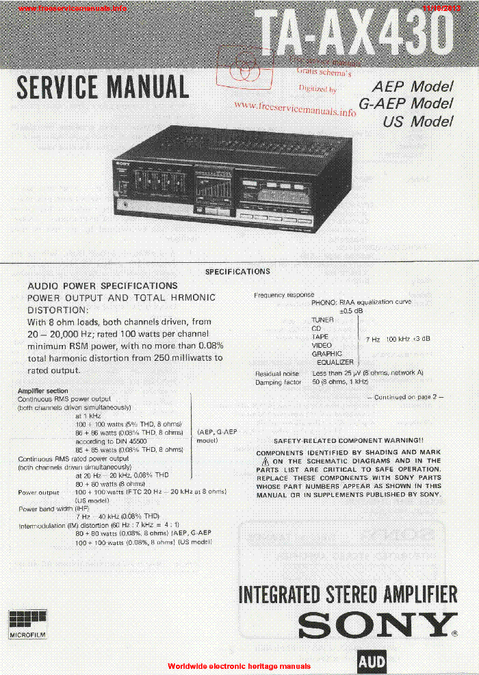 SONY TA AX430 service manual (1st page)