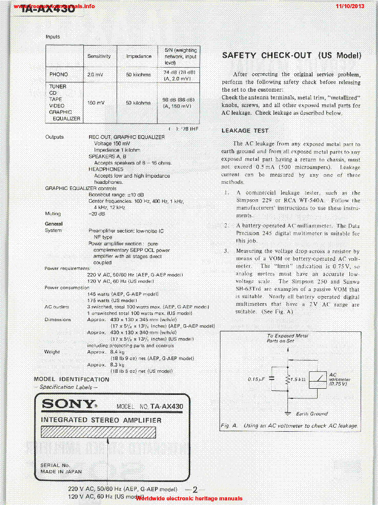 SONY TA AX430 service manual (2nd page)