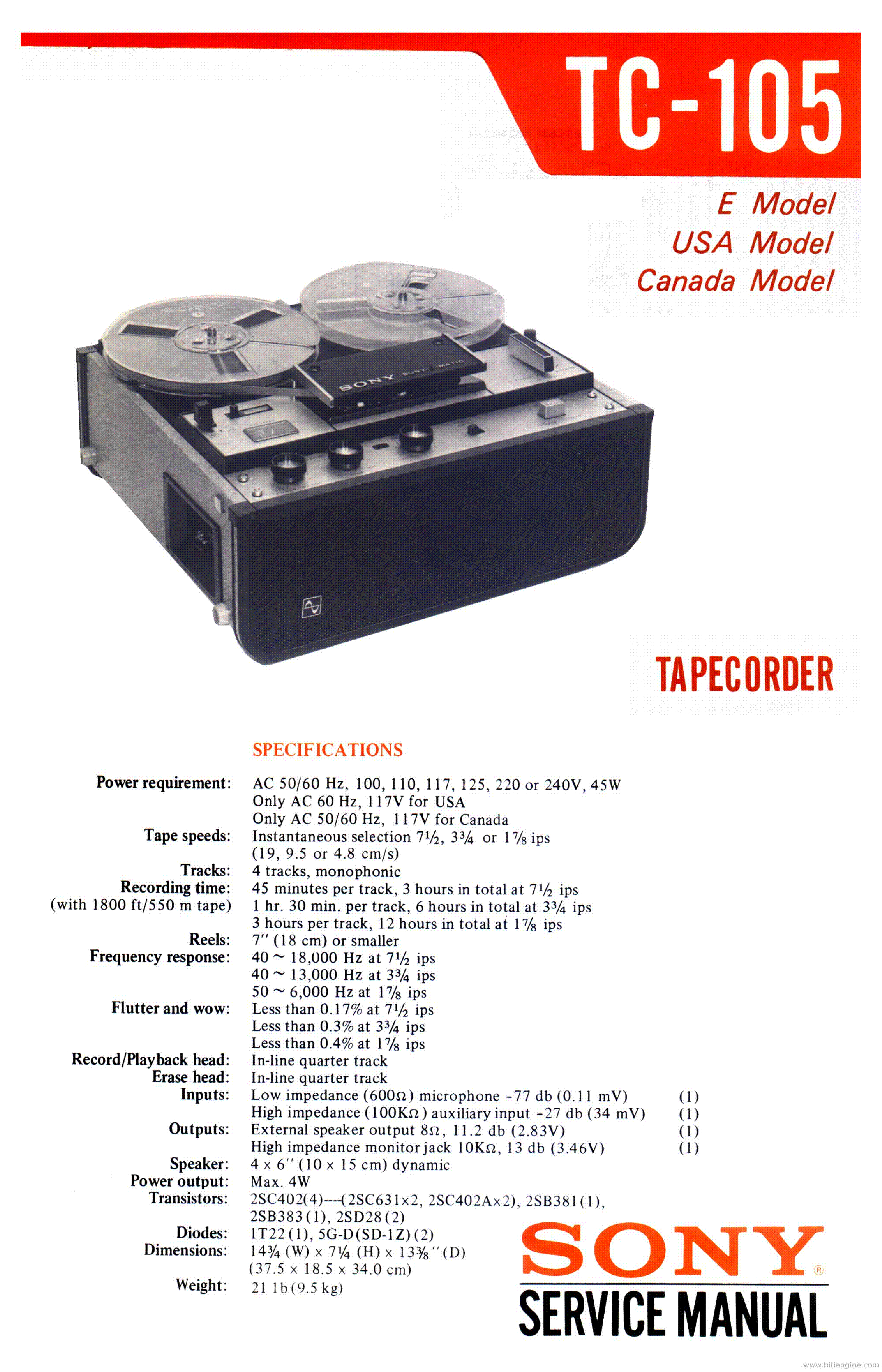 SONY TC-105 SM service manual (1st page)