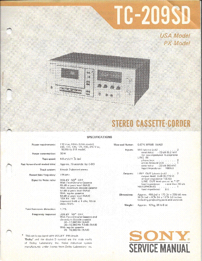 SONY TC-209SD SM service manual