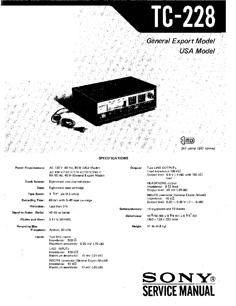 SONY TC-228 SM service manual (1st page)