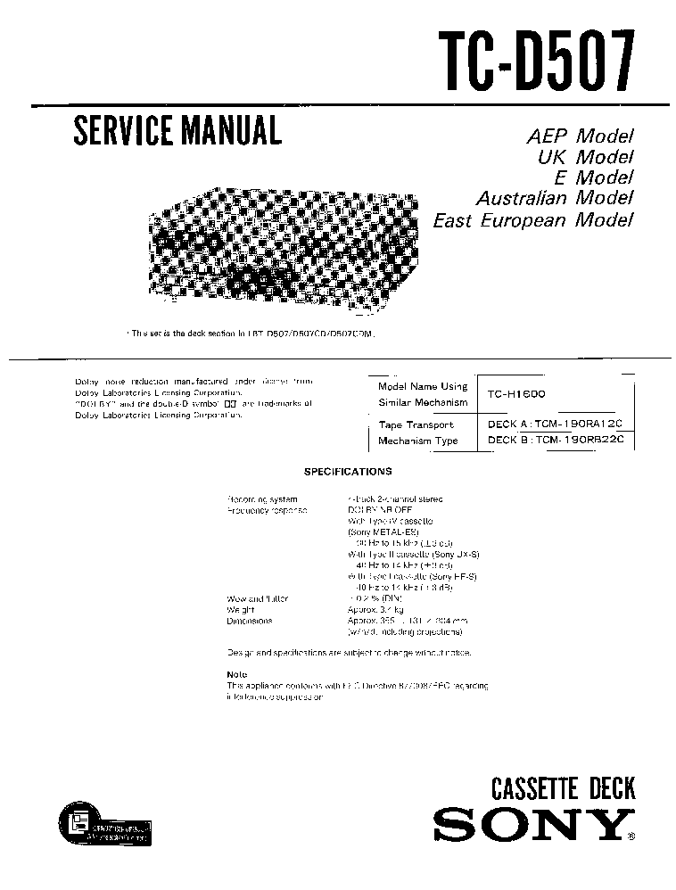 SONY TC-D507 service manual (1st page)