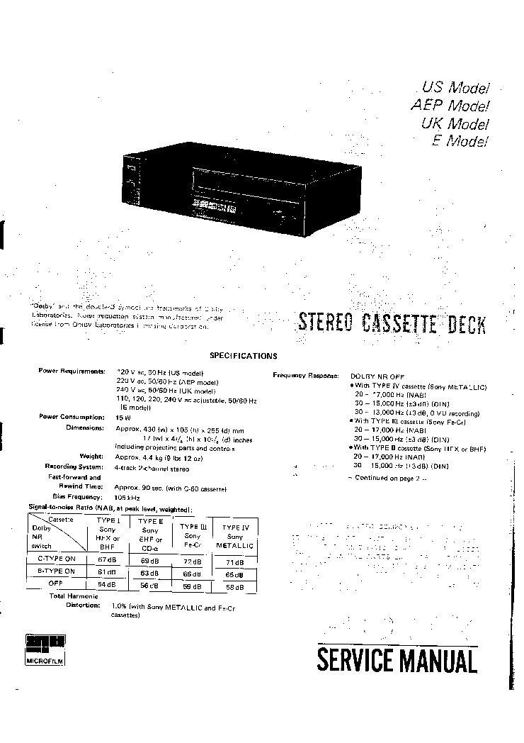 SONY TC-FX20 service manual (1st page)
