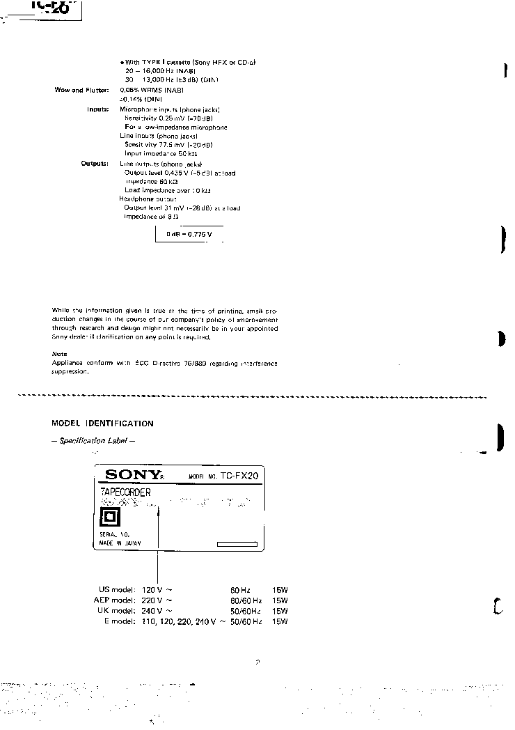 SONY TC-FX20 service manual (2nd page)