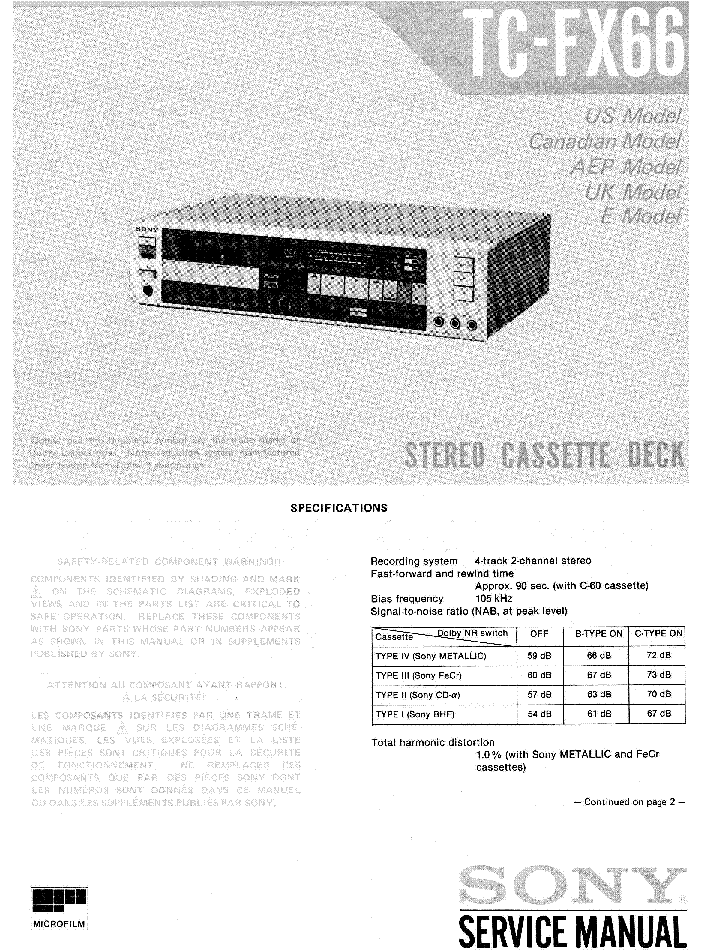 SONY TC-FX66 SM service manual