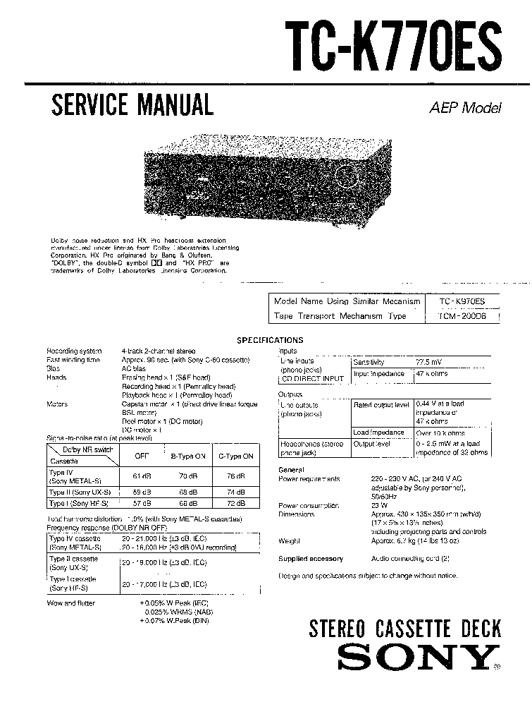 825L  Copy Sony Service Manual für TFM 