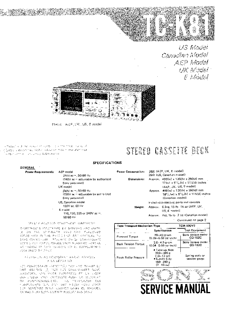SONY TC-K81 service manual (1st page)