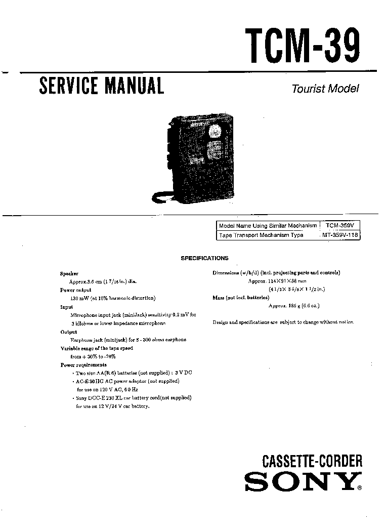 SONY TCM-39 service manual (1st page)