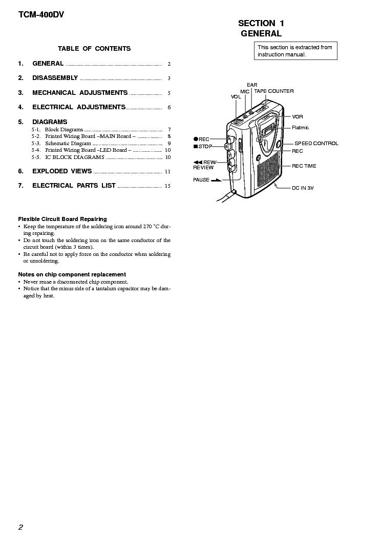 SONY TCM-400DV service manual (2nd page)