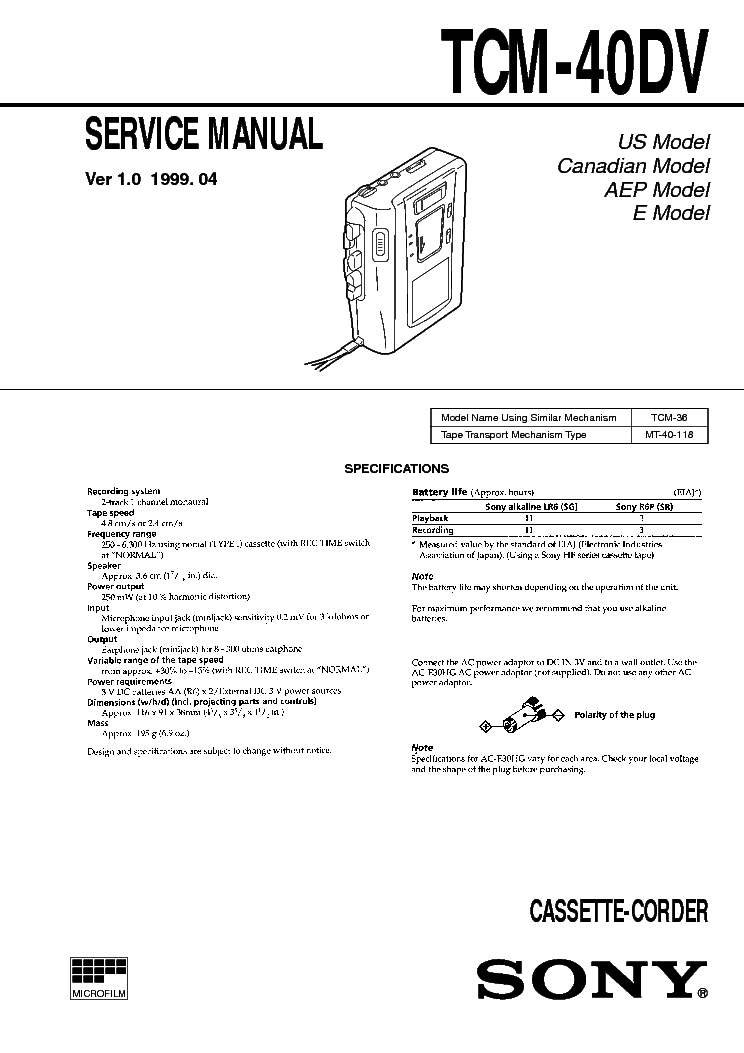 SONY TCM-40DV service manual (1st page)