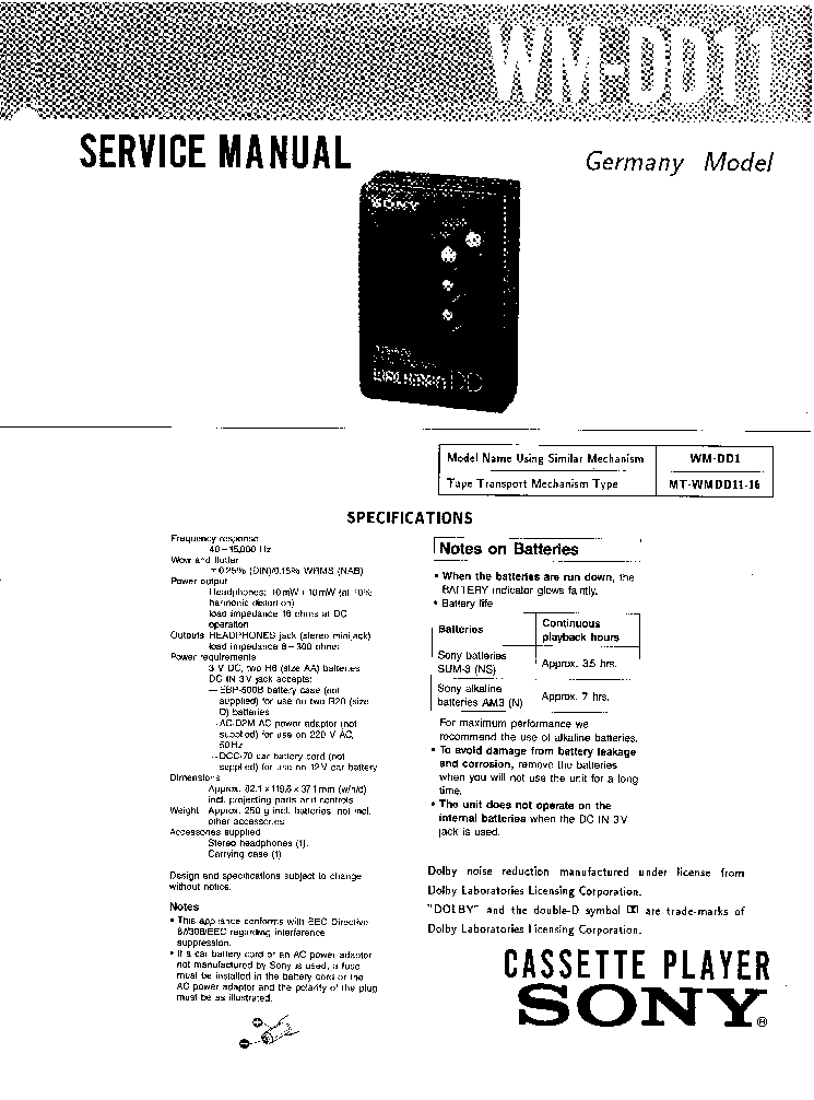 SONY WM-DD11 SM service manual (1st page)
