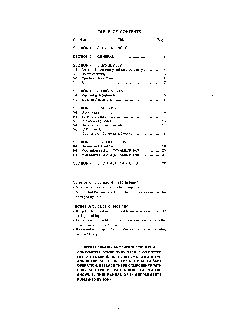 SONY WM-EX811 service manual (2nd page)