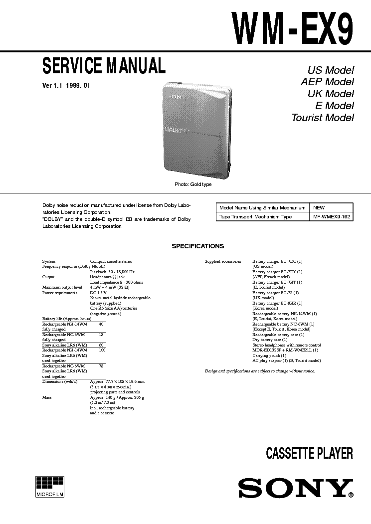 SONY WM-EX9 service manual (1st page)