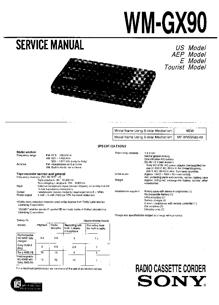 SONY WM-GX90 service manual (1st page)