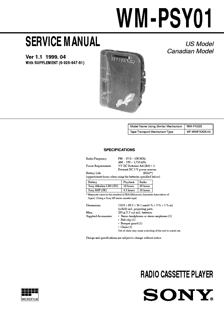 SONY WM-PSY01 service manual (1st page)