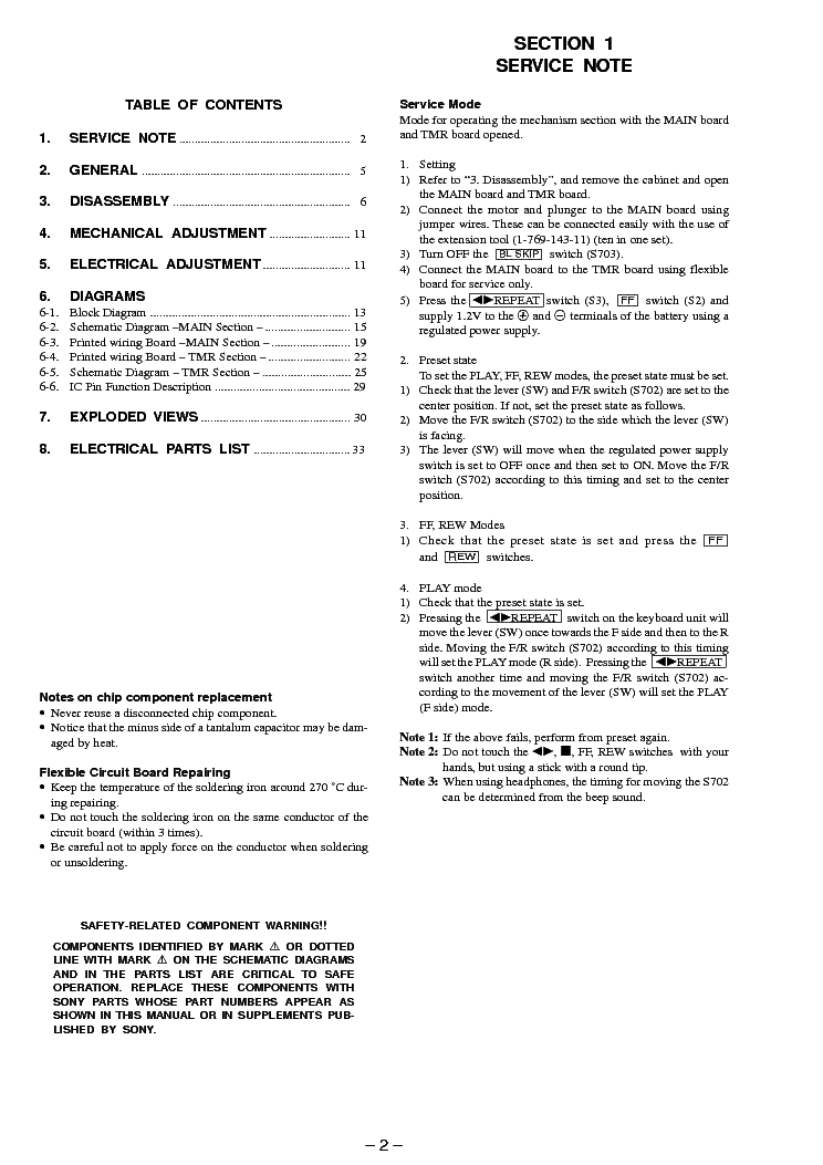 SONY WM-WE1 service manual (2nd page)