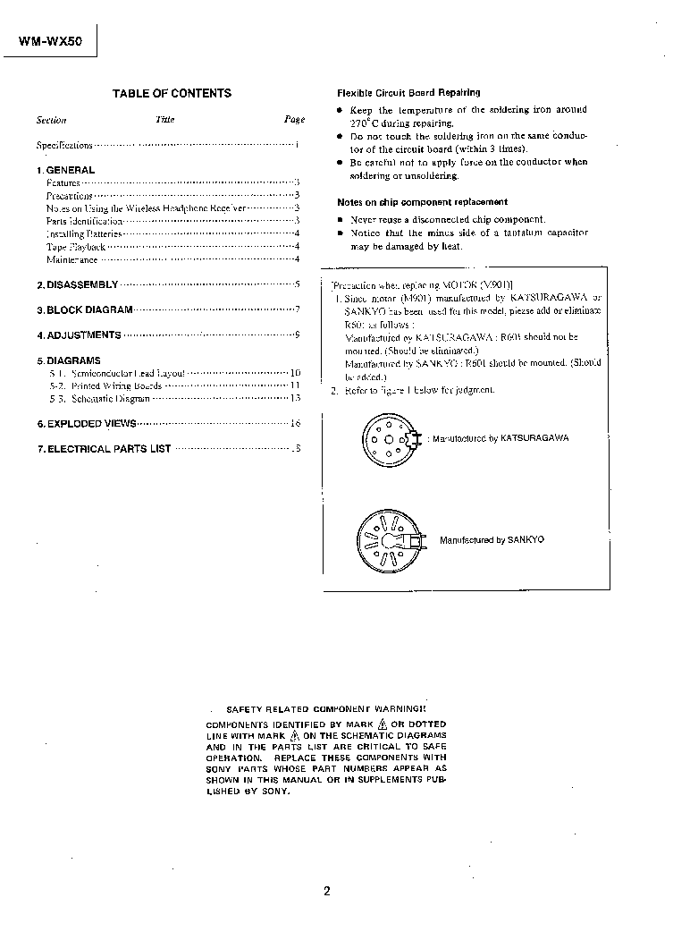 SONY WM-WX50 service manual (2nd page)