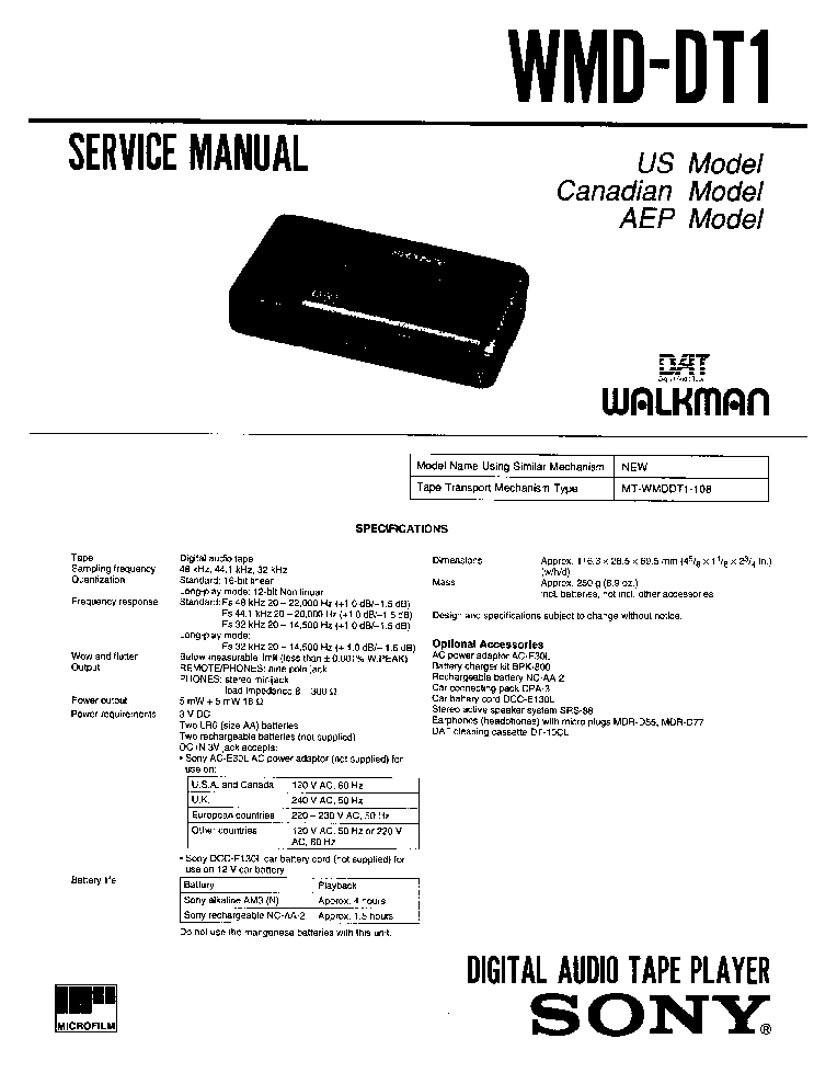 SONY WMD-DT1 service manual (1st page)