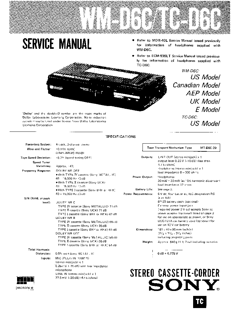 SONY WMD6C TCD6C SM service manual (1st page)