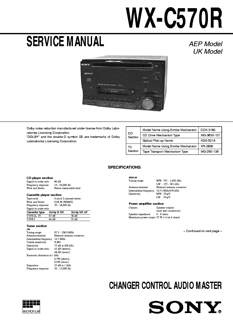 SONY WX-C570R service manual (1st page)