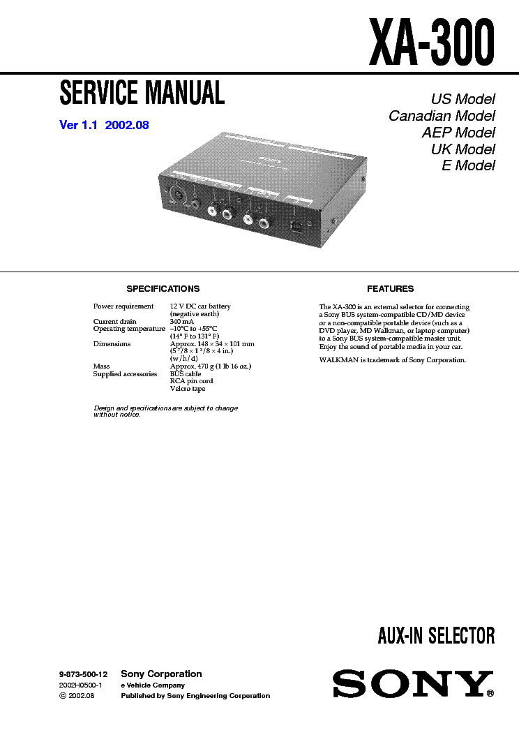 SONY XA-300-VER-1.1 service manual (1st page)