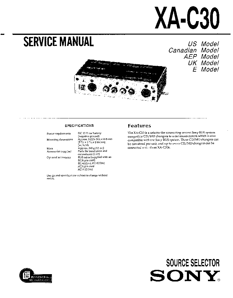 SONY XA-C30-SOURCE-SELECTOR service manual (1st page)