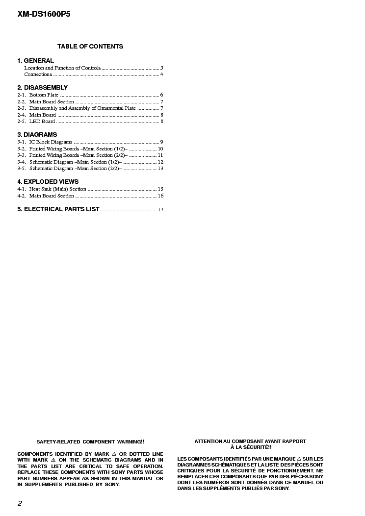 SONY XM-DS1600P5 service manual (2nd page)