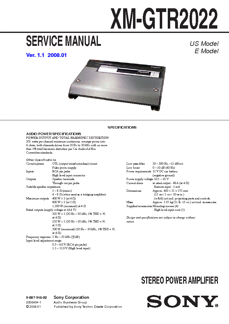 SONY XM-GTR2022 service manual (1st page)