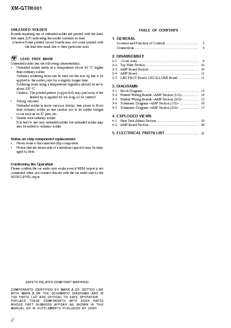 SONY XM-GTR6001 service manual (2nd page)