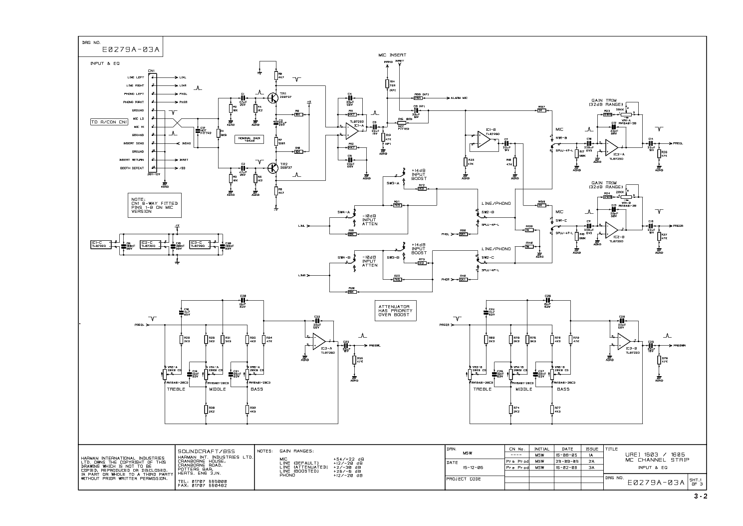 SOUNDCRAFT UREI 1603 1605 SCH Service Manual download, schematics