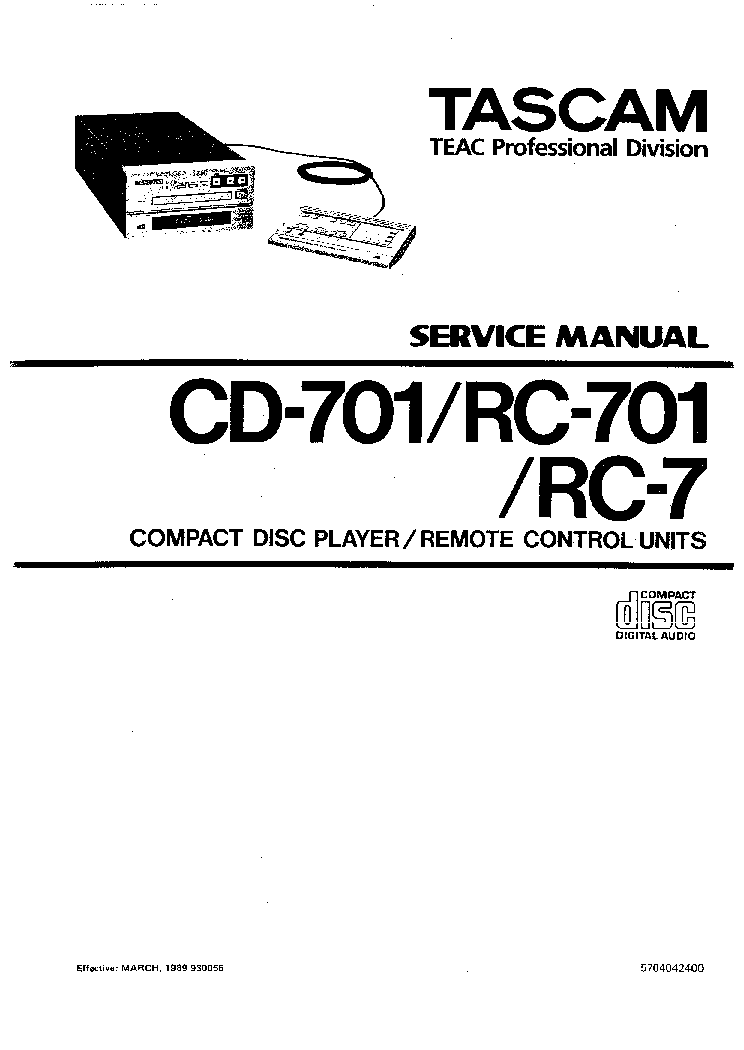 TASCAM TEAC CD-701 RC-701 RC-7 SM service manual (1st page)