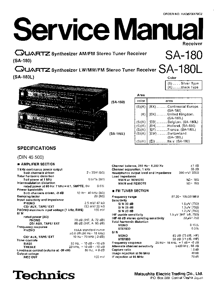 TECHNICS SA-180 SA-180L SM service manual
