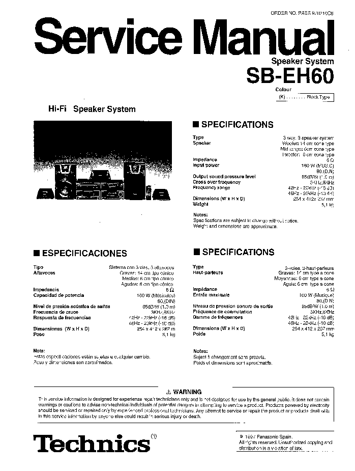 TECHNICS SB-EH60 SCH service manual (1st page)