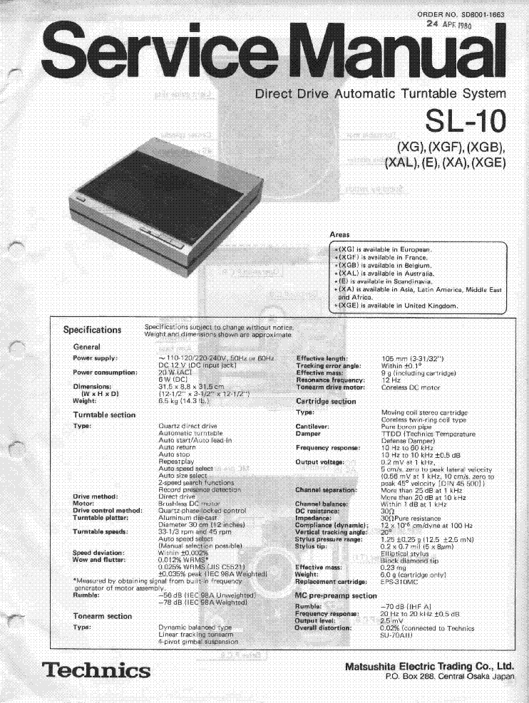 TECHNICS SL-10 SM Service Manual download, schematics, eeprom 
