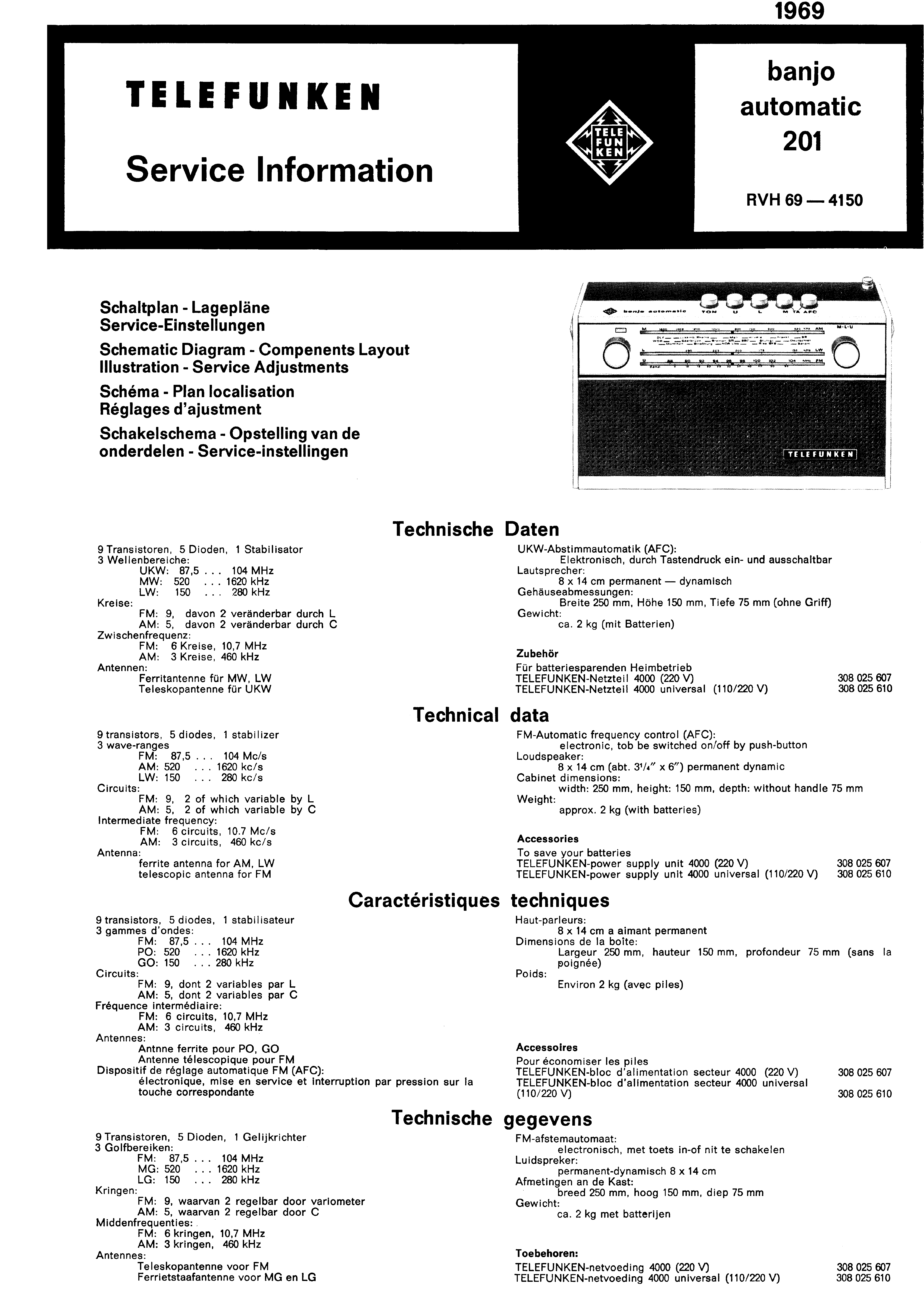 TELEFUNKEN BANJO AUTOMATC 201 SM service manual