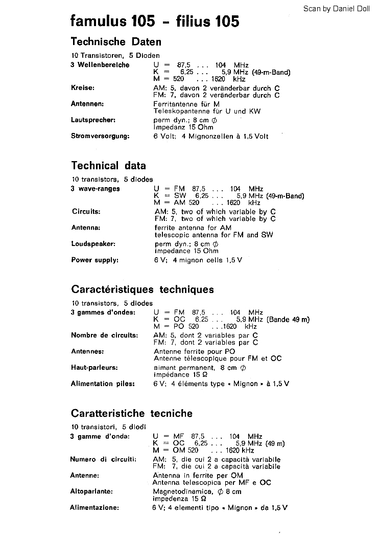 TELEFUNKEN FAMULUS-105 FILIUS-105 SCH service manual
