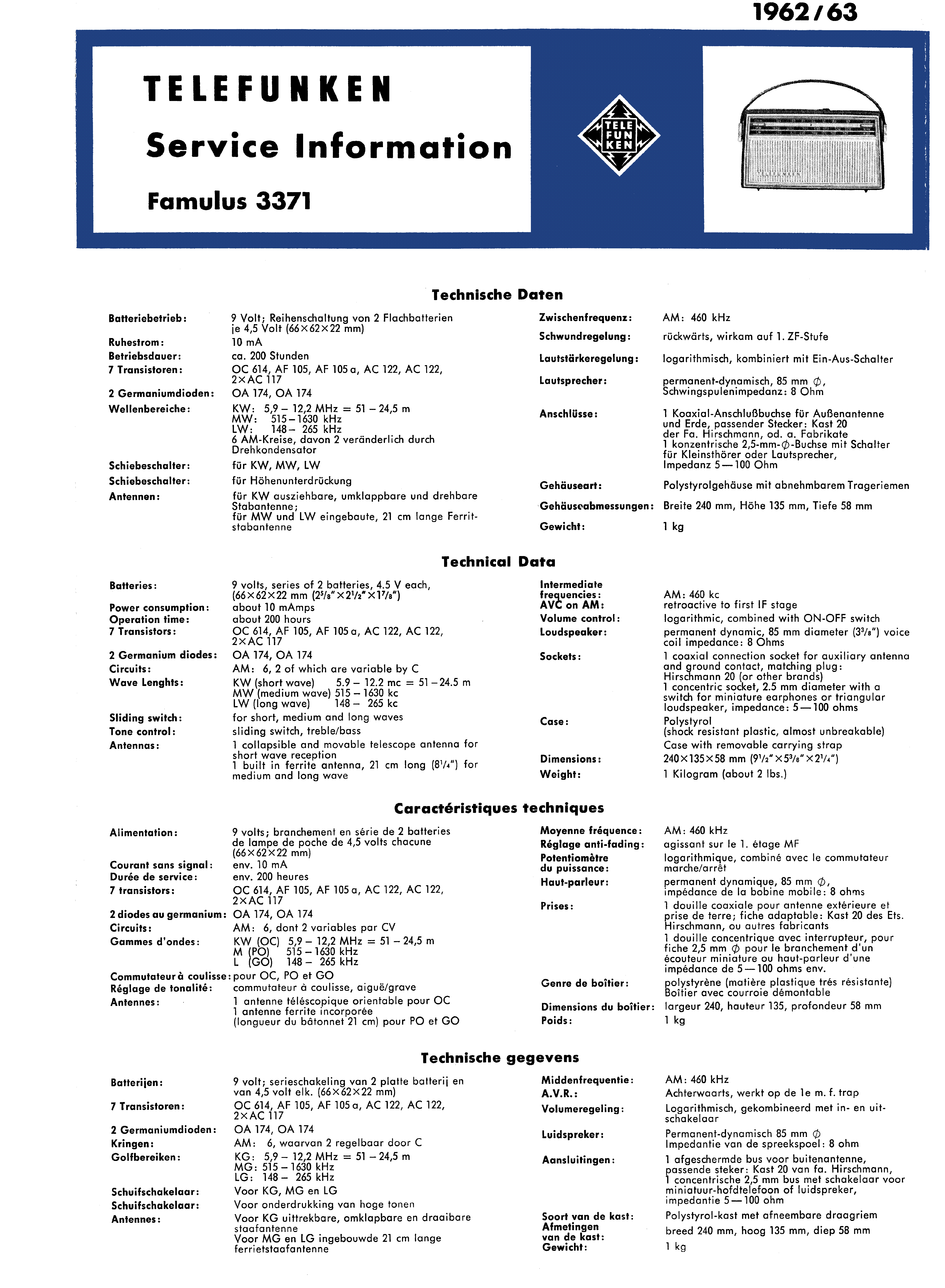 TELEFUNKEN FAMULUS 3371 SM service manual