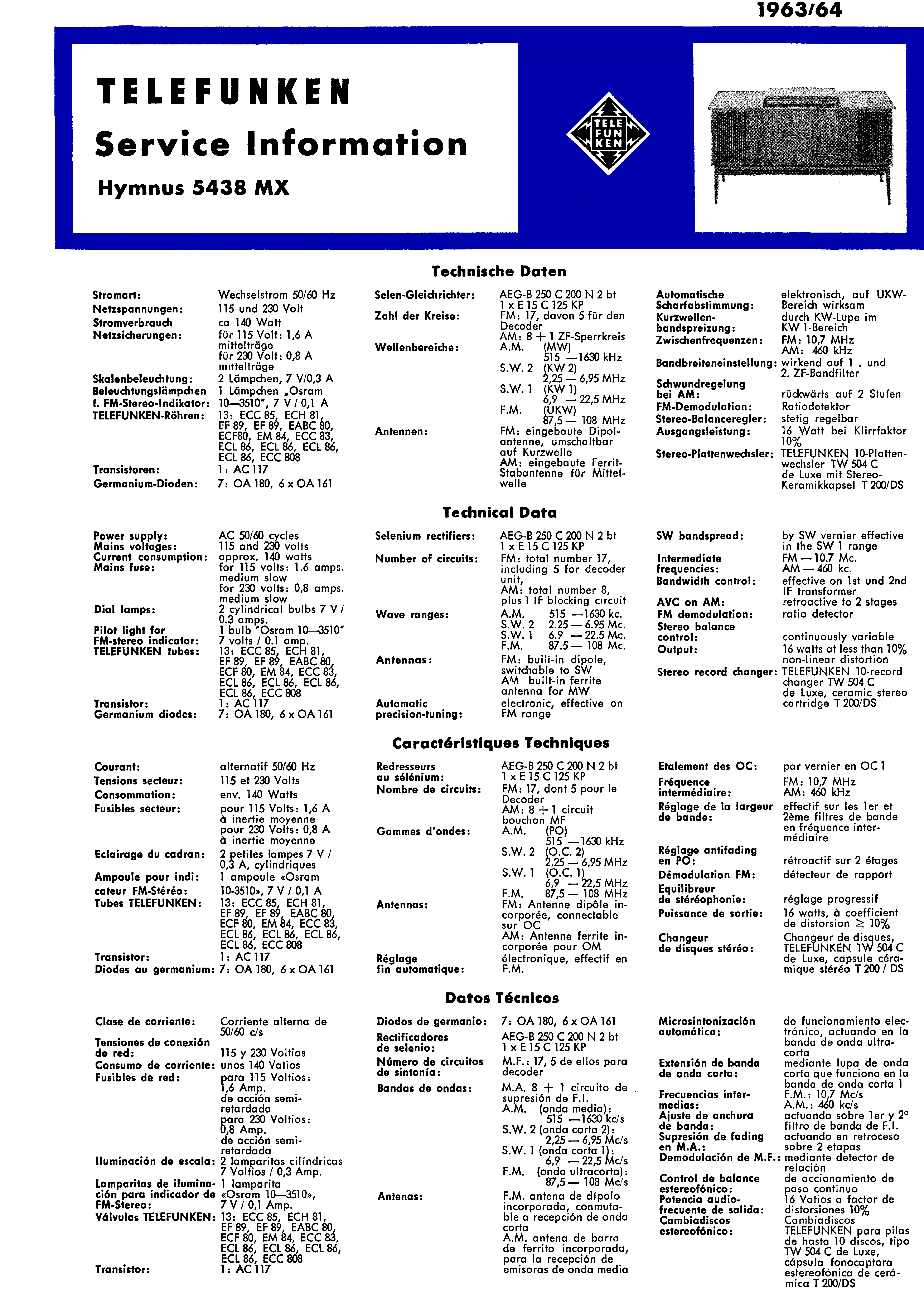 TELEFUNKEN HYMNUS 5438 MX SM service manual