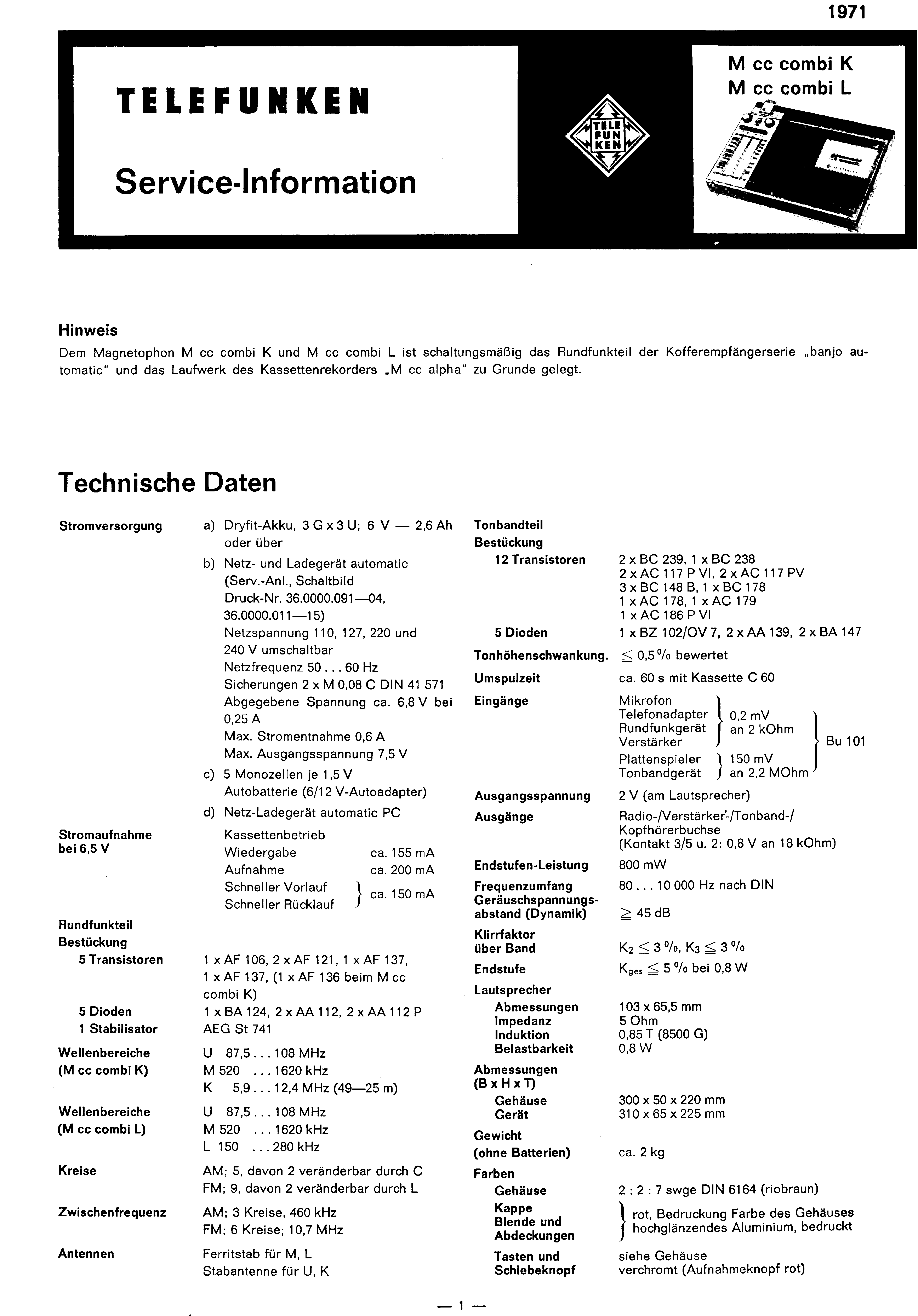 Telefunken Service Manual für Allegro 2464   Copy 