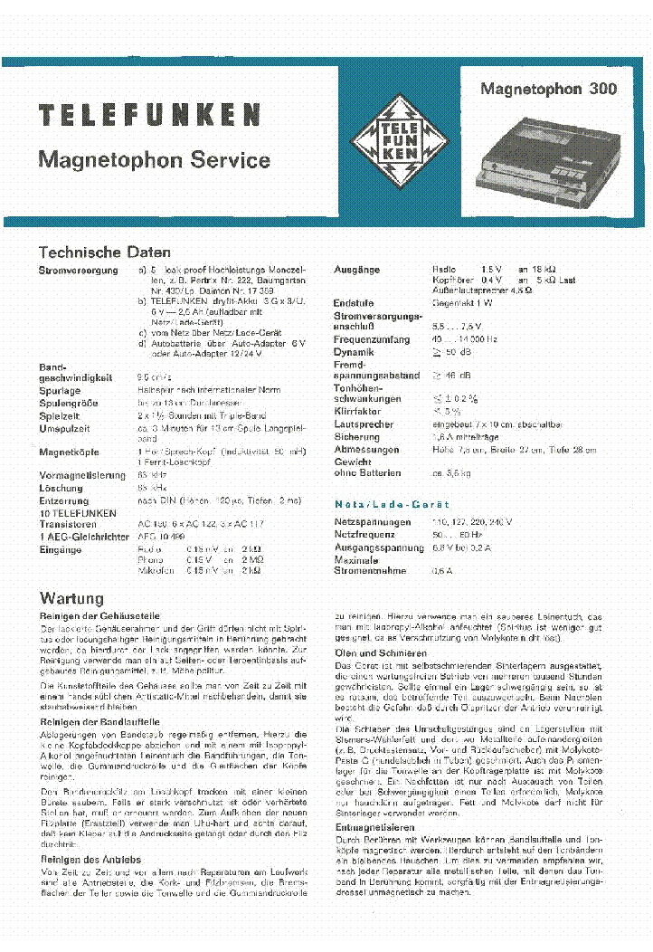 Service Manual-Anleitung für Telefunken Gavotte 1063,Allegro 1063 