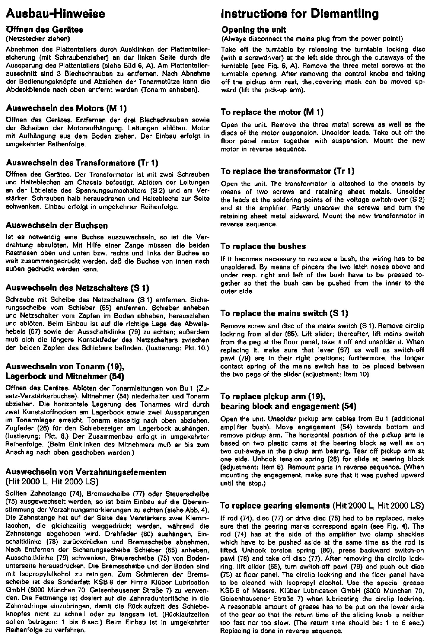 TELEFUNKEN MISTERHIT-2000 LS TURNTABLE service manual